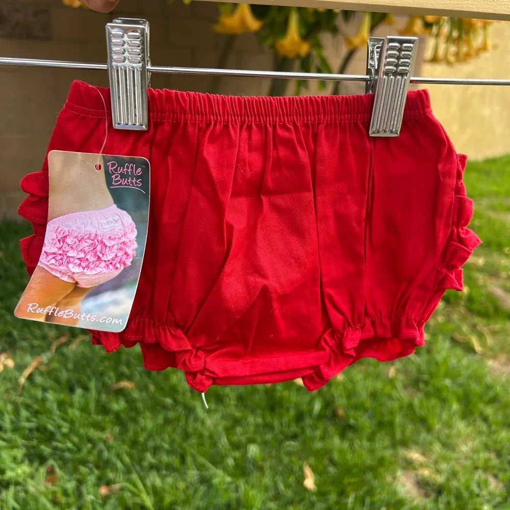 Ruffle Butts Red Ruffle Diaper Cover with White Organza Bow